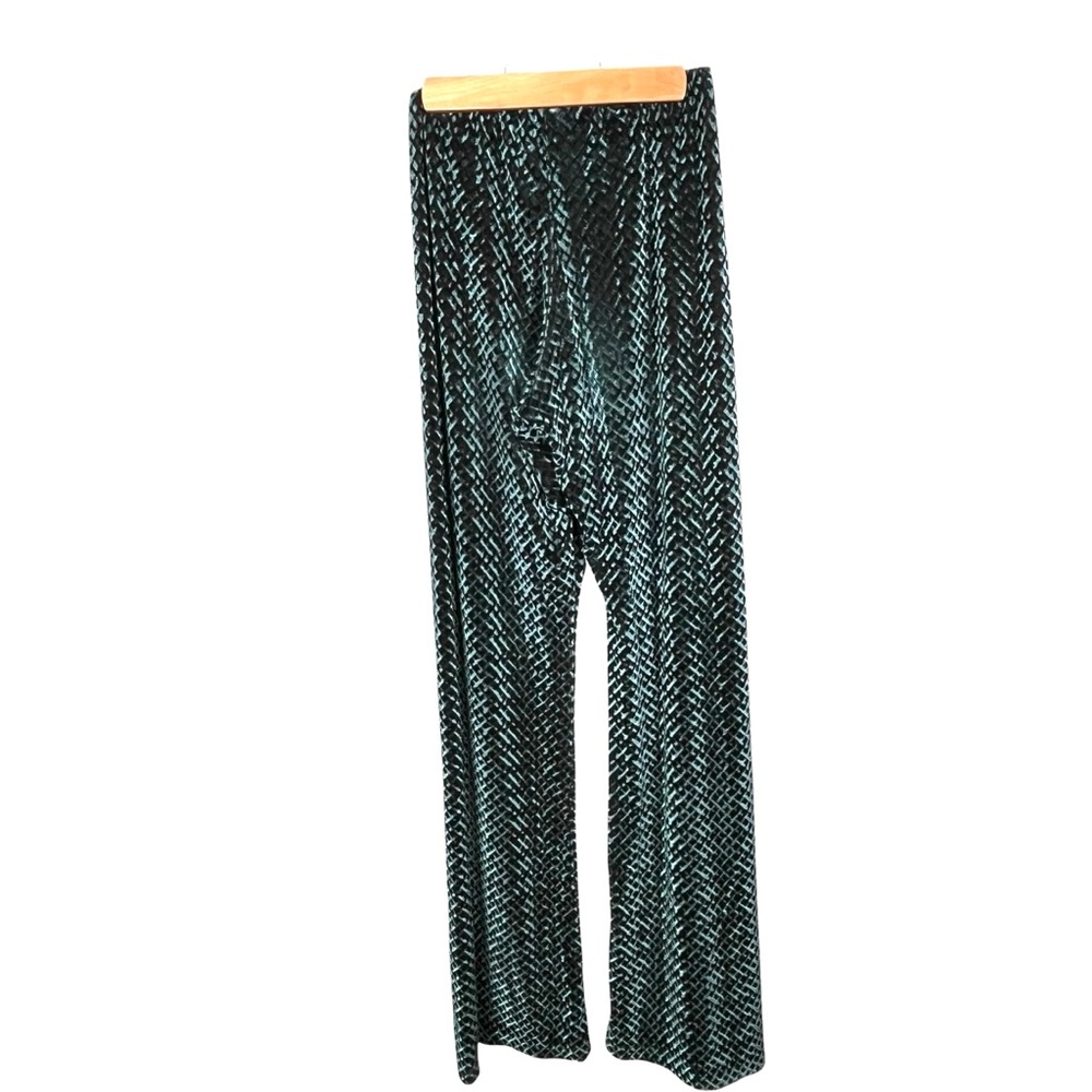 Carushka Teal Velvet Stretch Pants Crushed Velvet Wide Leg Legging Style Mermaid - Picture 10 of 13